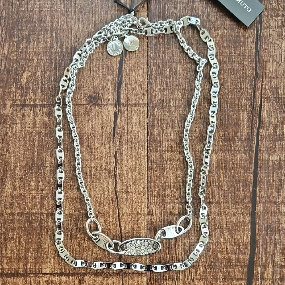 Vince Camuto Edgy Chic Double Chain Silver Necklace - Picture 3 of 4